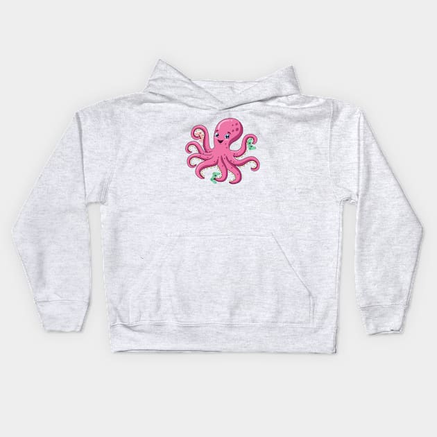 Cute Octopus Gamer With Four Video Game Controllers Kids Hoodie by sarrah soso